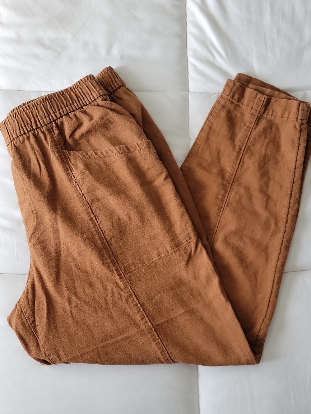 Old Navy Linen Tapered Pants S Rust Elastic Waist EUC